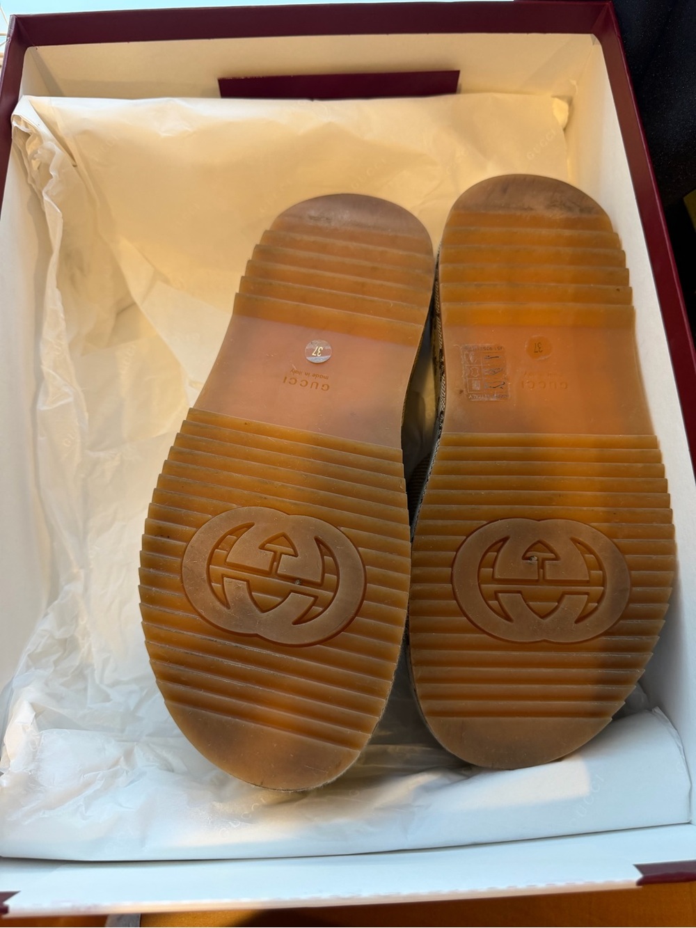 Gucci Tan GG Canvas Platform Slide Sandals - Picture 10 of 10